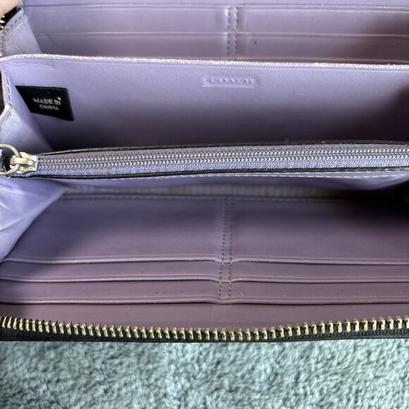 Coach Chelsea Leather Accordion Zip Around Logo Organizer Wallet Black & Purple - Picture 5 of 8